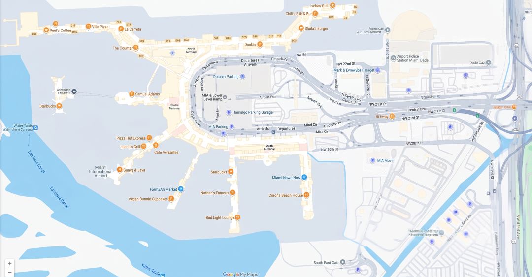 Google map of the terminals at Miami Airport MIA